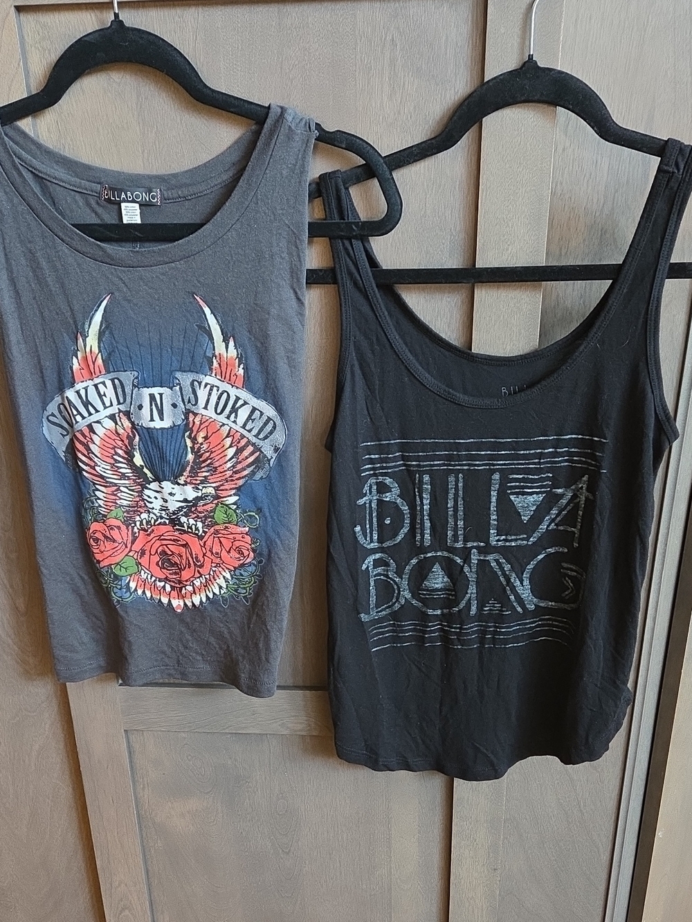 Billabong Black and Gray Graphic Tank Tops with Red Rose Accent